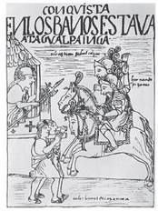 Atahualpa eta Pizarroren elkar topatzea.<br><br>